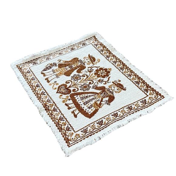 Vintage Folk Art Woven Textiles Wall Decor Table Setting Placemats Brown Beige 4 - Picture 3 of 5